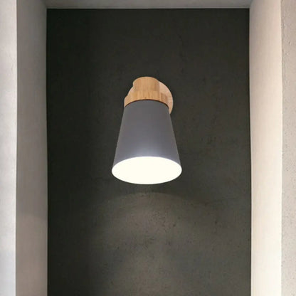 Adjustable Wood Wall Sconce with Rotating Metal Shade for Kids Room | Single-Light Fixture in Pastel Finish | E26 Base Nursery Lighting