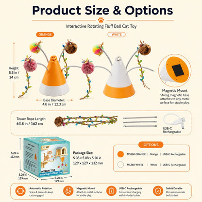 Ortekor MiaSpin 360 Magnetic Rotating Cat Teaser Toy for Indoor Cats - USB-C Hands-Free Play to Beat Boredom