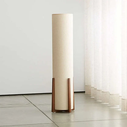 Wooden Standing Lamp with Cylinder Fabric Shade 47 in Tall Ambient Light for Living Room Bedroom Reading Corner Modern Neutral Decor Accent