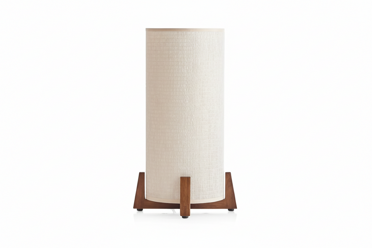 Wooden Standing Lamp with Cylinder Fabric Shade 47 in Tall Ambient Light for Living Room Bedroom Reading Corner Modern Neutral Decor Accent