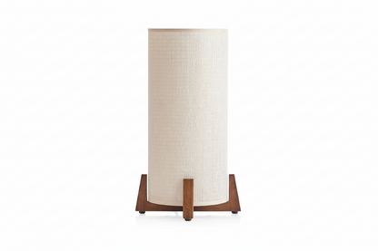Wooden Standing Lamp with Cylinder Fabric Shade 47 in Tall Ambient Light for Living Room Bedroom Reading Corner Modern Neutral Decor Accent