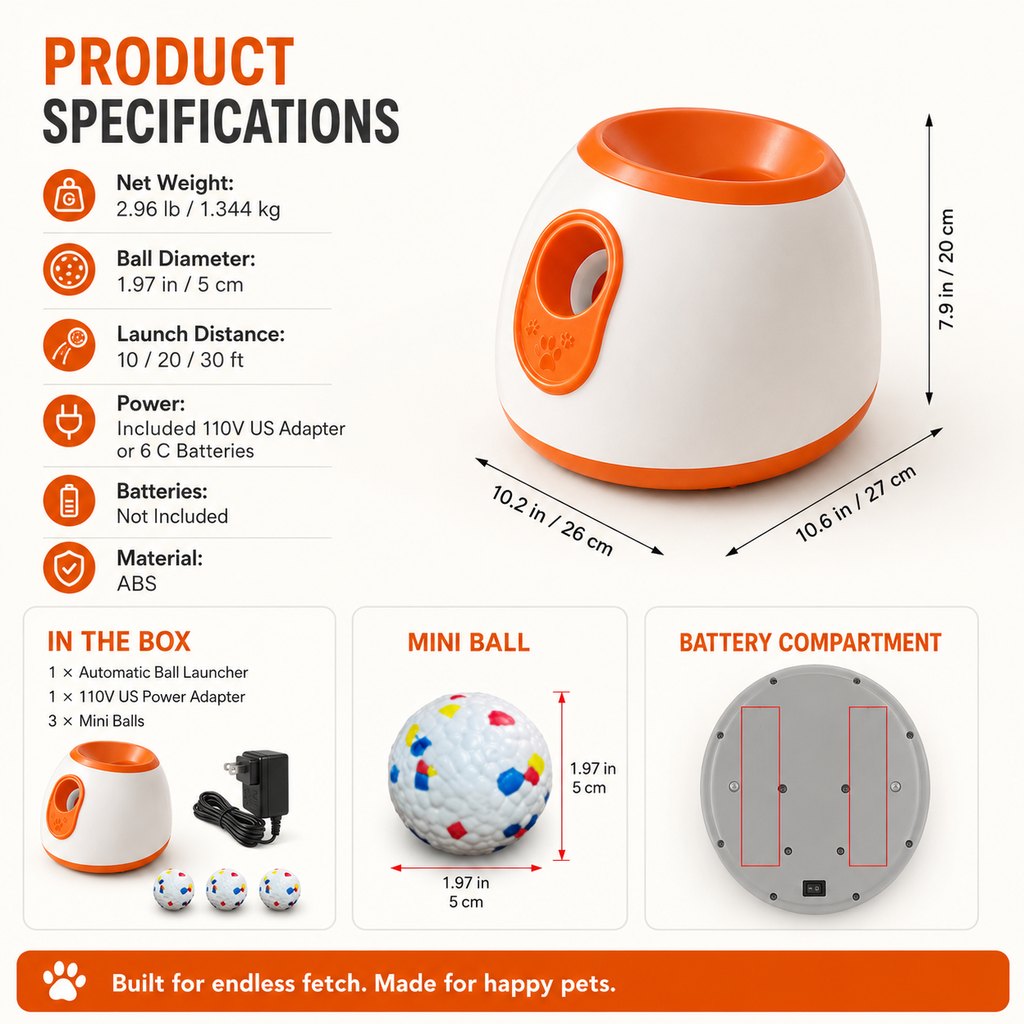 Ortekor Mini Automatic Dog Ball Launcher for Small Dogs - Less Manual Throwing for Indoor & Backyard Fetch