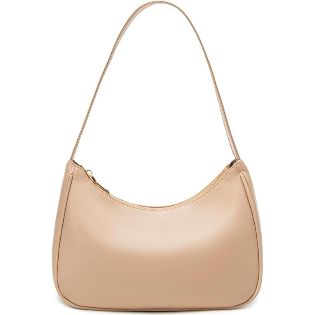 Compact Zippered Shoulder Bag for Women - Curved Silhouette Purse for Daily Essentials - Versatile Handbag Crossbody or Clutch - Lightweight