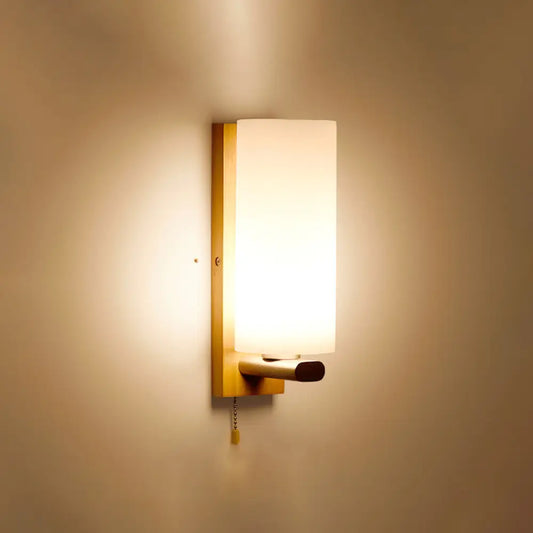 Applique murale en bois et verre crème pour escalier, luminaire géométrique à une ampoule, culot E26, design encastré pour l'éclairage de couloir et de chambre