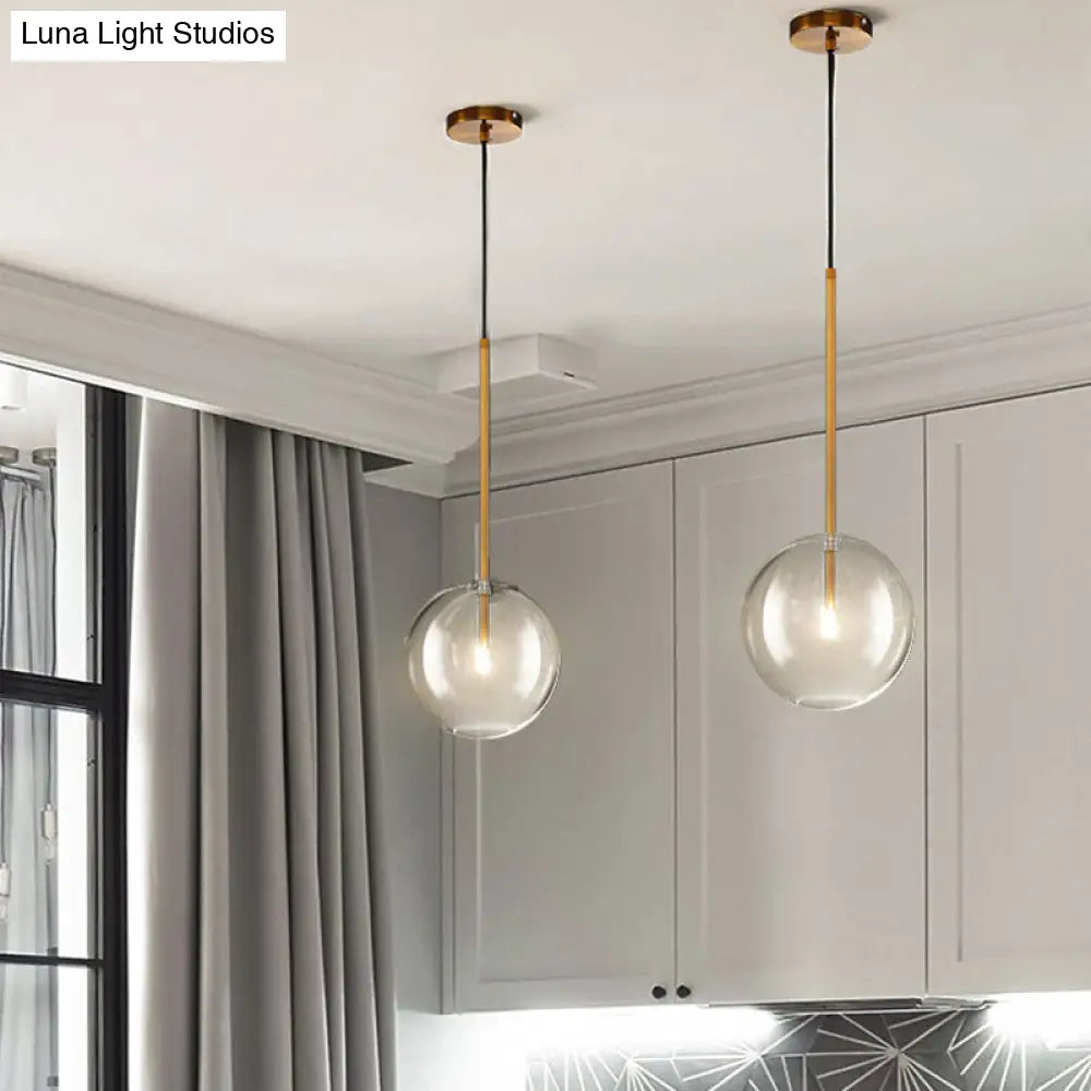 Clear Glass Globe Pendant Light with Gold Finish for Kitchen Island Dining Room Bedroom | Modern Hanging Ceiling Fixture