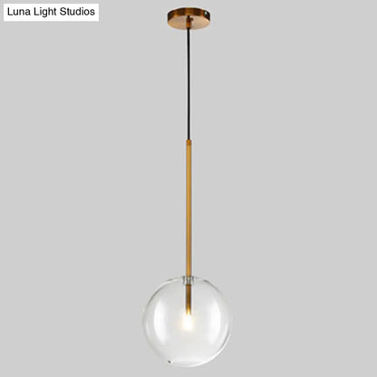Clear Glass Globe Pendant Light with Gold Finish for Kitchen Island Dining Room Bedroom | Modern Hanging Ceiling Fixture