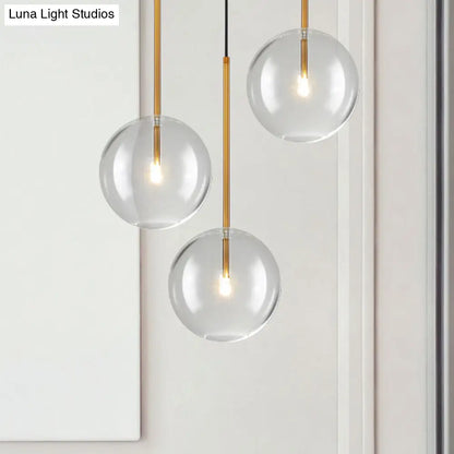 Clear Glass Globe Pendant Light with Gold Finish for Kitchen Island Dining Room Bedroom | Modern Hanging Ceiling Fixture