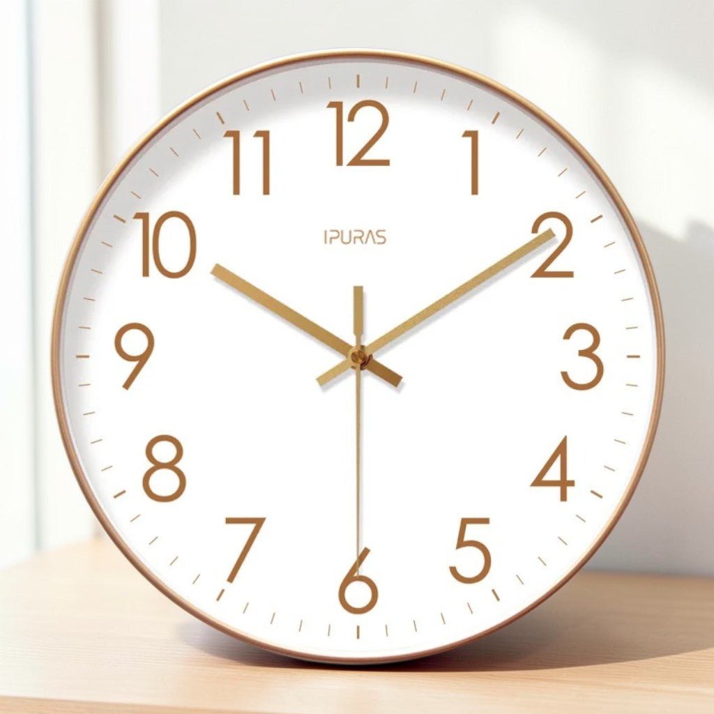 Silent Wall Clock with Glass Face – Modern Scandinavian Design for Home & Office – 10, 12 or 14 Inch