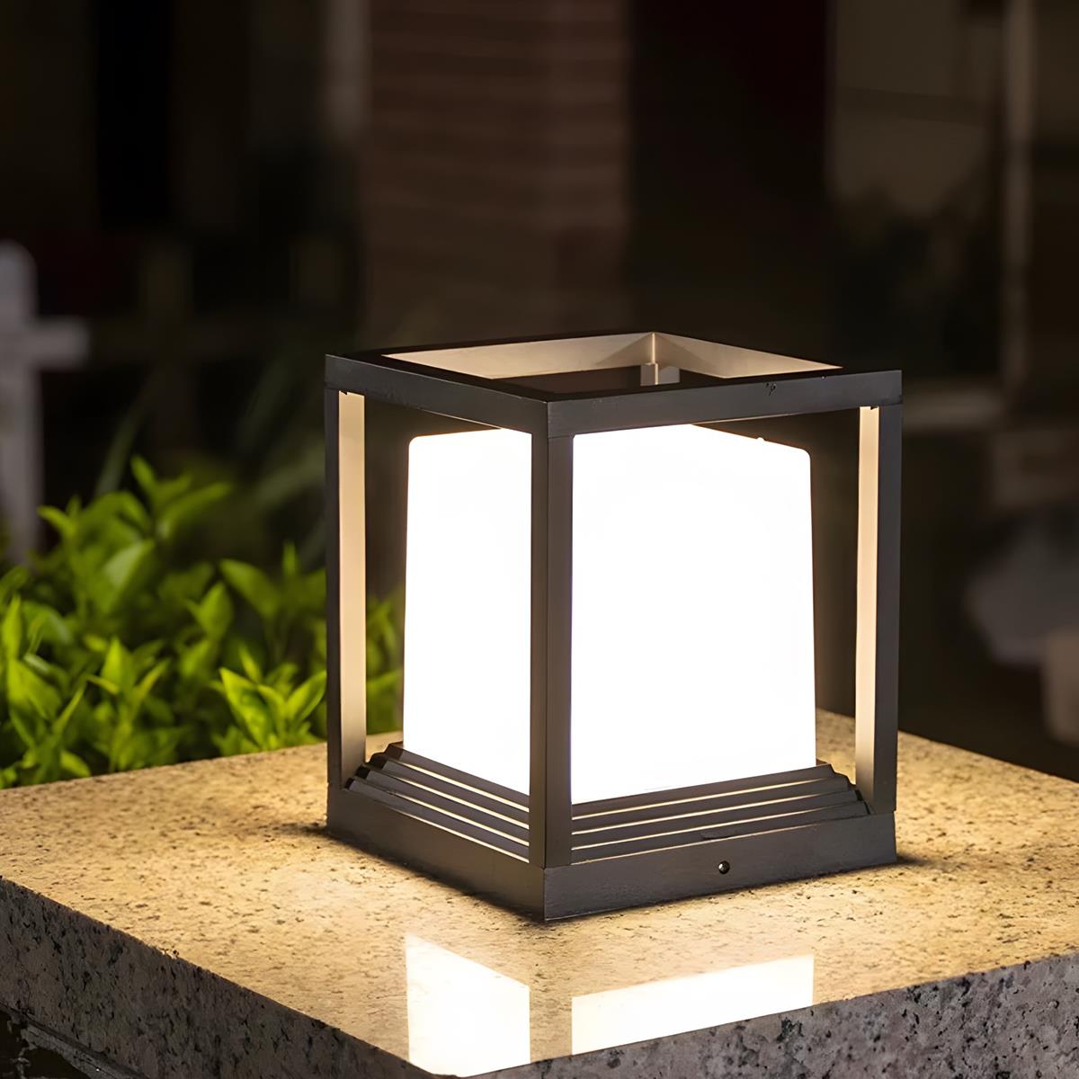 Square Pillar Post Cap Light Matte Black Aluminum Solar or Hardwired LED Fixture for Outdoor Pathways Fence Gate Columns Deck Patio Garden E