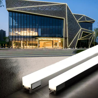 Recessed Aluminum Strip Light for Building Facades 12W Per Foot Waterproof Outdoor Wall Lighting for Commercial Architecture and Residential