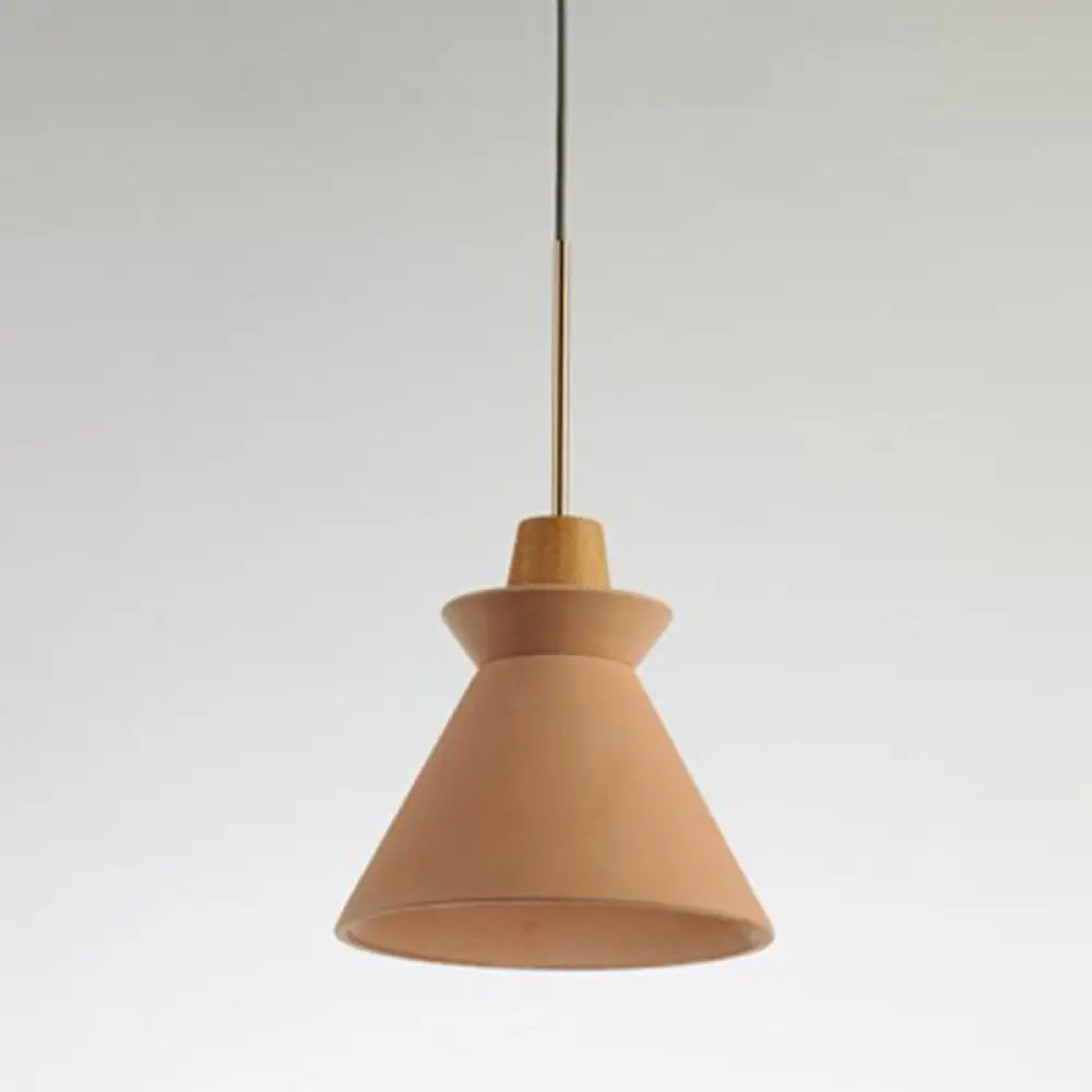 Concrete Cone Pendant Light with Wood Accent for Kitchen Island and Dining Space | Modern Single Fixture in Gray White or Pink