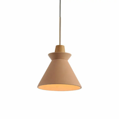 Concrete Cone Pendant Light with Wood Accent for Kitchen Island and Dining Space | Modern Single Fixture in Gray White or Pink