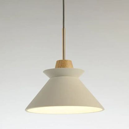 Concrete Cone Pendant Light with Wood Accent for Kitchen Island and Dining Space | Modern Single Fixture in Gray White or Pink
