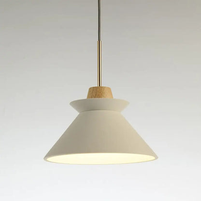 Concrete Cone Pendant Light with Wood Accent for Kitchen Island and Dining Space | Modern Single Fixture in Gray White or Pink