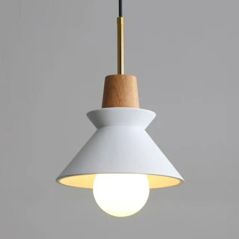 Concrete Cone Pendant Light with Wood Accent for Kitchen Island and Dining Space | Modern Single Fixture in Gray White or Pink