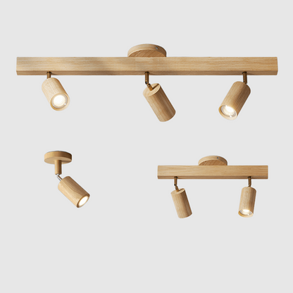 Wooden Track Light with Adjustable Spotlights for Kitchen, Dining Room & Bedroom – 47 in Natural Wood Ceiling Fixture – 1 to 5 Heads
