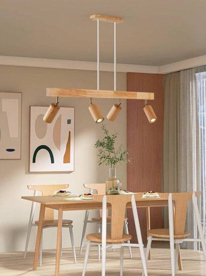 Wooden Track Light with Adjustable Spotlights for Kitchen, Dining Room & Bedroom – 47 in Natural Wood Ceiling Fixture – 1 to 5 Heads