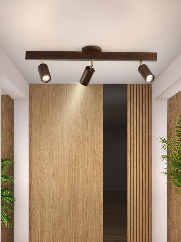 Wooden Track Light with Adjustable Spotlights for Kitchen, Dining Room & Bedroom – 47 in Natural Wood Ceiling Fixture – 1 to 5 Heads