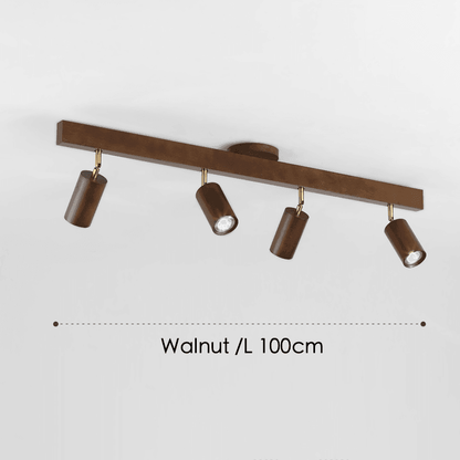 Wooden Track Light with Adjustable Spotlights for Kitchen, Dining Room & Bedroom – 47 in Natural Wood Ceiling Fixture – 1 to 5 Heads