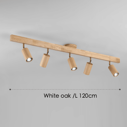 Wooden Track Light with Adjustable Spotlights for Kitchen, Dining Room & Bedroom – 47 in Natural Wood Ceiling Fixture – 1 to 5 Heads