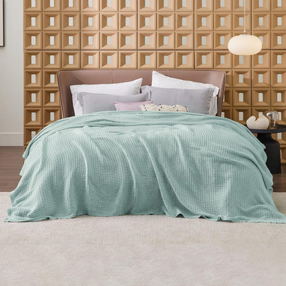 Couverture jeté en coton pour lit, couverture gaufrée format grand lit pour toutes les saisons, couverture en coton douce et respirante pour canapé