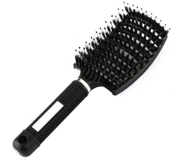 Paddle Hairbrush with Boar Bristles for Smooth Frizz-Free Hair | Gentle Detangling Brush for Thick Curly Long Hair | Scalp-Friendly