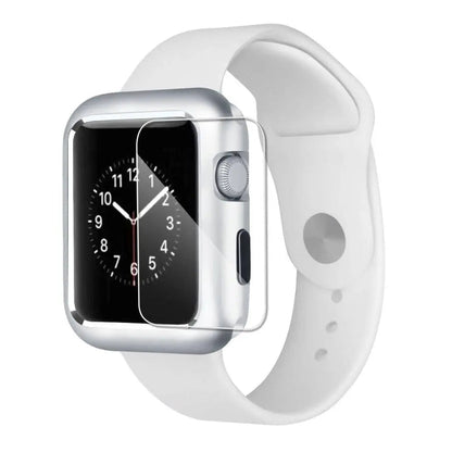 Armored Tempered Glass Watch Shield with Metal-Look Bumper Cover for Apple Watch 38mm-44mm Series 1-6