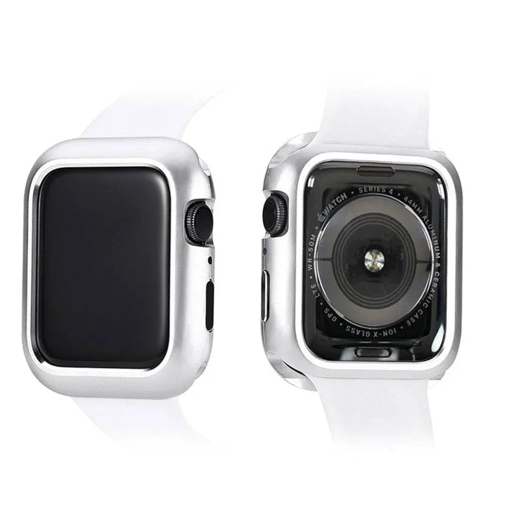 Armored Tempered Glass Watch Shield with Metal-Look Bumper Cover for Apple Watch 38mm-44mm Series 1-6