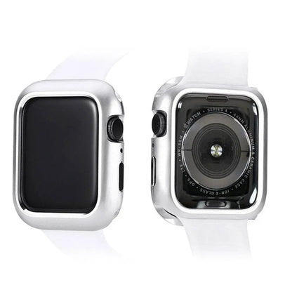 Armored Tempered Glass Watch Shield with Metal-Look Bumper Cover for Apple Watch 38mm-44mm Series 1-6