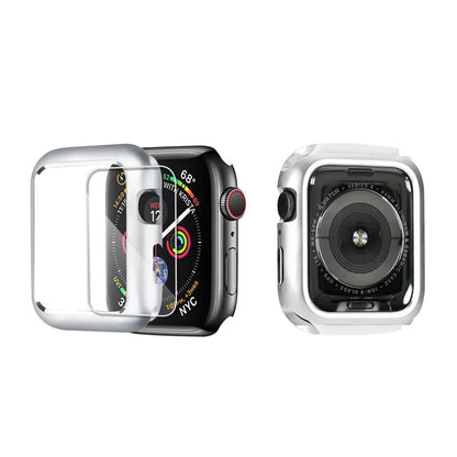 Armored Tempered Glass Watch Shield with Metal-Look Bumper Cover for Apple Watch 38mm-44mm Series 1-6
