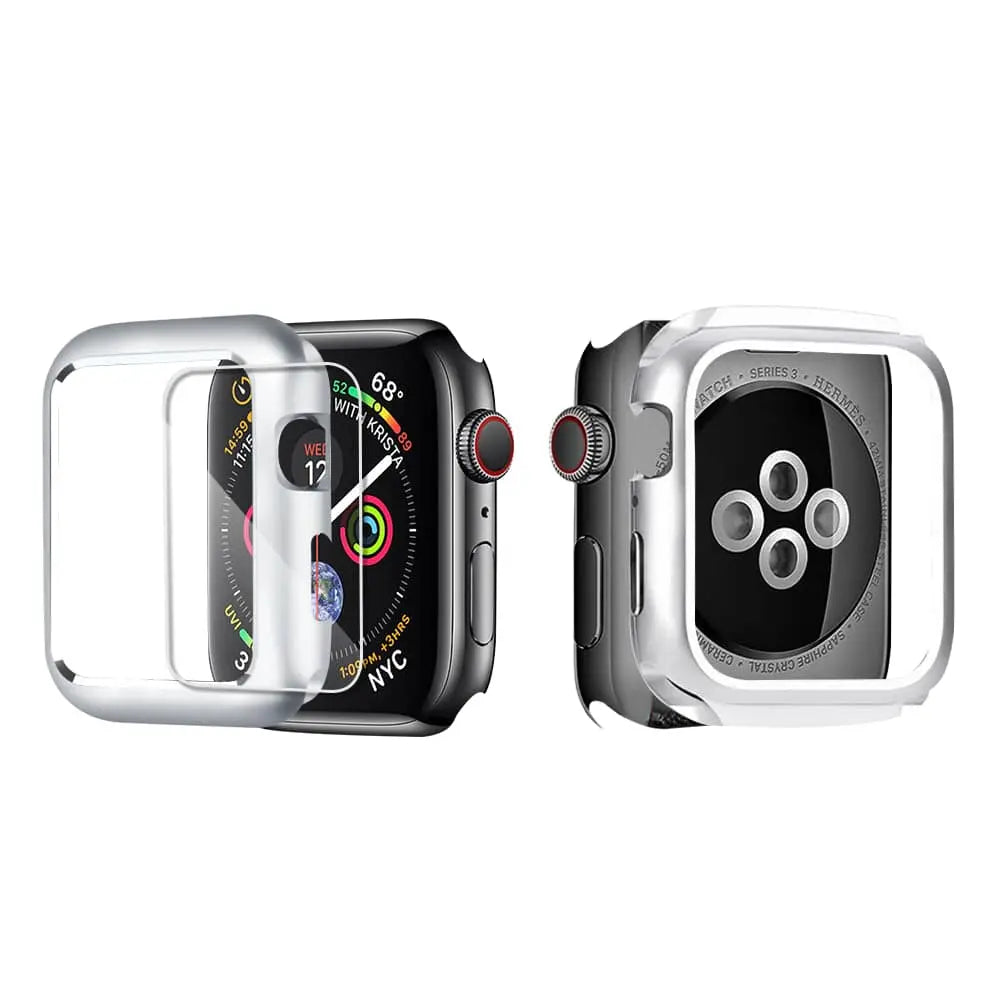 Armored Tempered Glass Watch Shield with Metal-Look Bumper Cover for Apple Watch 38mm-44mm Series 1-6