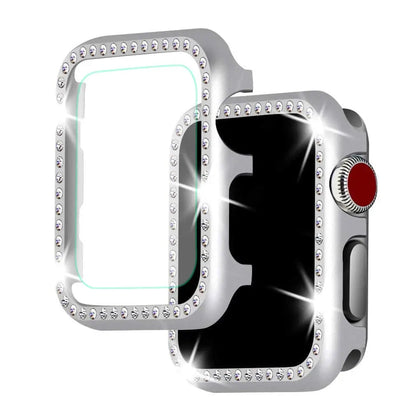 Crystal-Accented Protective Shell for Apple Smartwatch – 38mm 40mm 42mm 44mm Sizes – Jewelry-Style Bezel Guard with Tempered Screen Shield