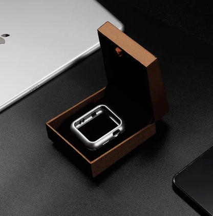 Armored Tempered Glass Watch Shield with Metal-Look Bumper Cover for Apple Watch 38mm-44mm Series 1-6