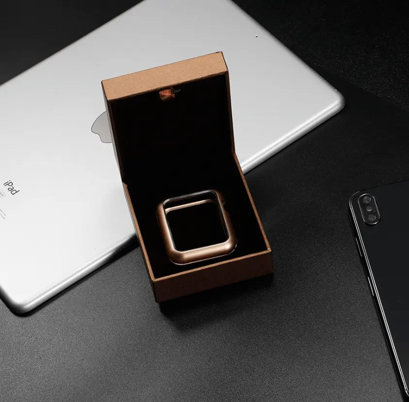 Armored Tempered Glass Watch Shield with Metal-Look Bumper Cover for Apple Watch 38mm-44mm Series 1-6