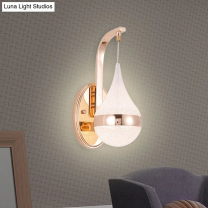 Contemporary LED Wall Sconce Teardrop Acrylic Shade Brass Finish Backplate | Ambient Hallway Bedroom Lighting Fixture | Energy-Efficient