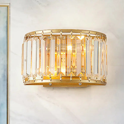 Crystal Drum Wall Sconce for Living Room | Single-Light Fixture with Clear Shade | Gold Finish Indoor Lighting | Compatible with E12/E14