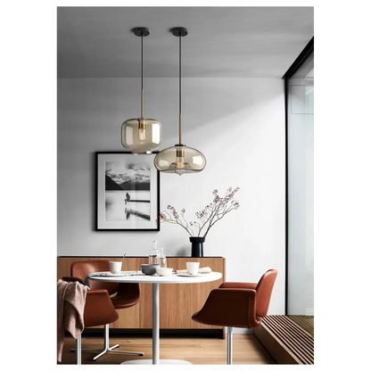 Glass Pendant Light Fixture Hanging Ceiling Lamp 8 Inch Amber Shade Metallic Accent Contemporary Kitchen Island Dining Area Bedroom