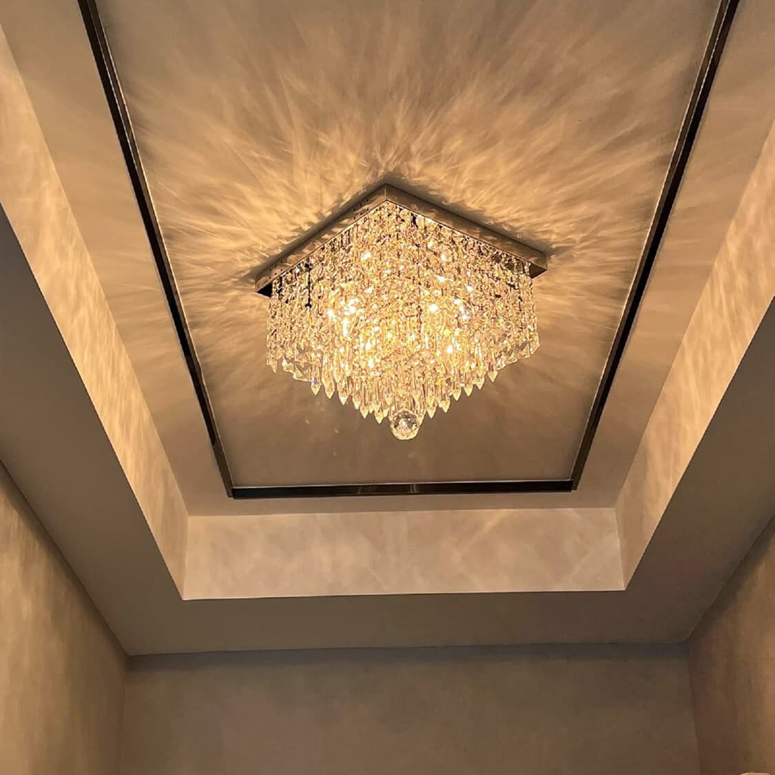 Crystal Flush Mount Ceiling Light 4-Light Chrome Finish for Hallway Bedroom Living Room Dining Room Kitchen Entry Contemporary Lighting