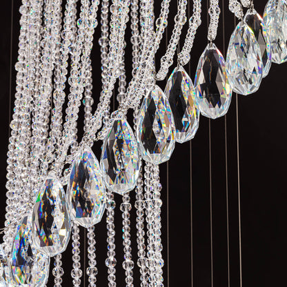 Hanging Light Fixture Cascading Crystal Strands Chrome 47 Inches Tall for Two-Story Foyer Stairwell Hallway Living Room High Ceiling Vertica