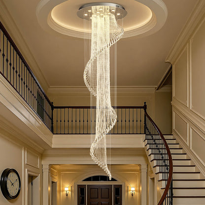 Spiral Crystal Pendant Light for Stairwell Foyer Entryway 118 in Drop Chrome Finish GU10 Socket High Ceiling Statement Fixture Two-Story Hal