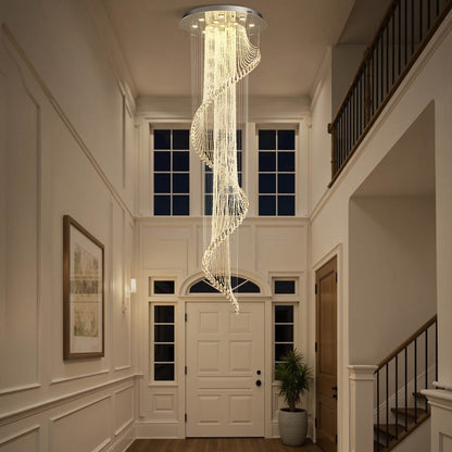 Spiral Crystal Pendant Light for Stairwell Foyer Entryway 118 in Drop Chrome Finish GU10 Socket High Ceiling Statement Fixture Two-Story Hal