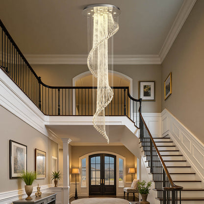 Spiral Crystal Pendant Light for Stairwell Foyer Entryway 118 in Drop Chrome Finish GU10 Socket High Ceiling Statement Fixture Two-Story Hal