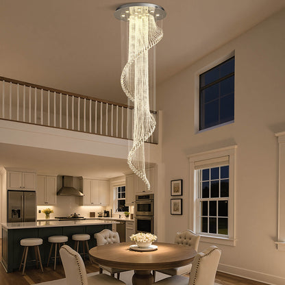 Spiral Crystal Pendant Light for Stairwell Foyer Entryway 118 in Drop Chrome Finish GU10 Socket High Ceiling Statement Fixture Two-Story Hal
