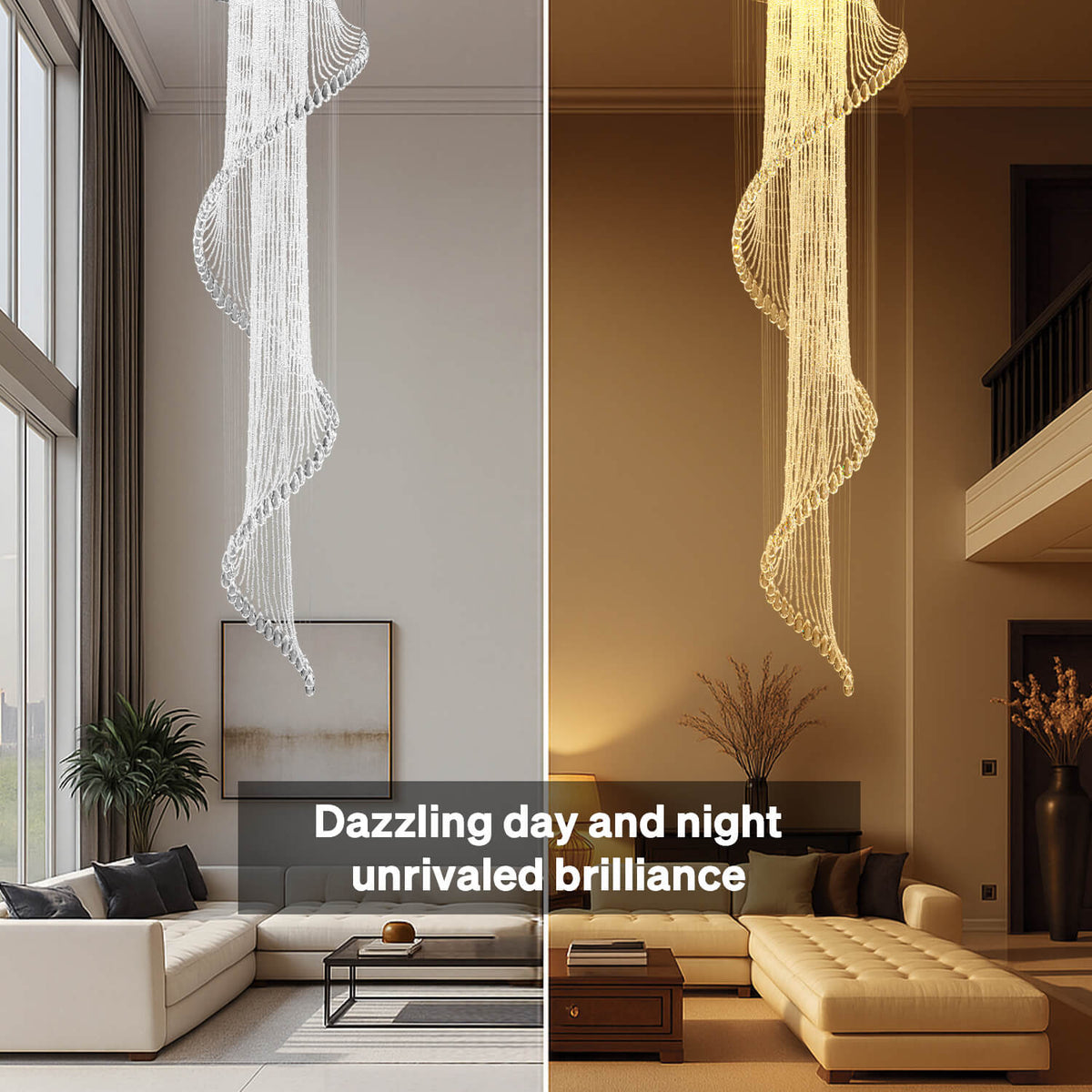 Spiral Crystal Pendant Light for Stairwell Foyer Entryway 118 in Drop Chrome Finish GU10 Socket High Ceiling Statement Fixture Two-Story Hal
