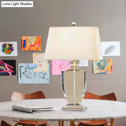 Hand-Cut Crystal Table Lamp with White Drum Shade for Living Room & Bedroom Decor | Urn Design Classic Lighting 16 Inch Wide Bedside Light