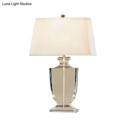 Hand-Cut Crystal Table Lamp with White Drum Shade for Living Room & Bedroom Decor | Urn Design Classic Lighting 16 Inch Wide Bedside Light
