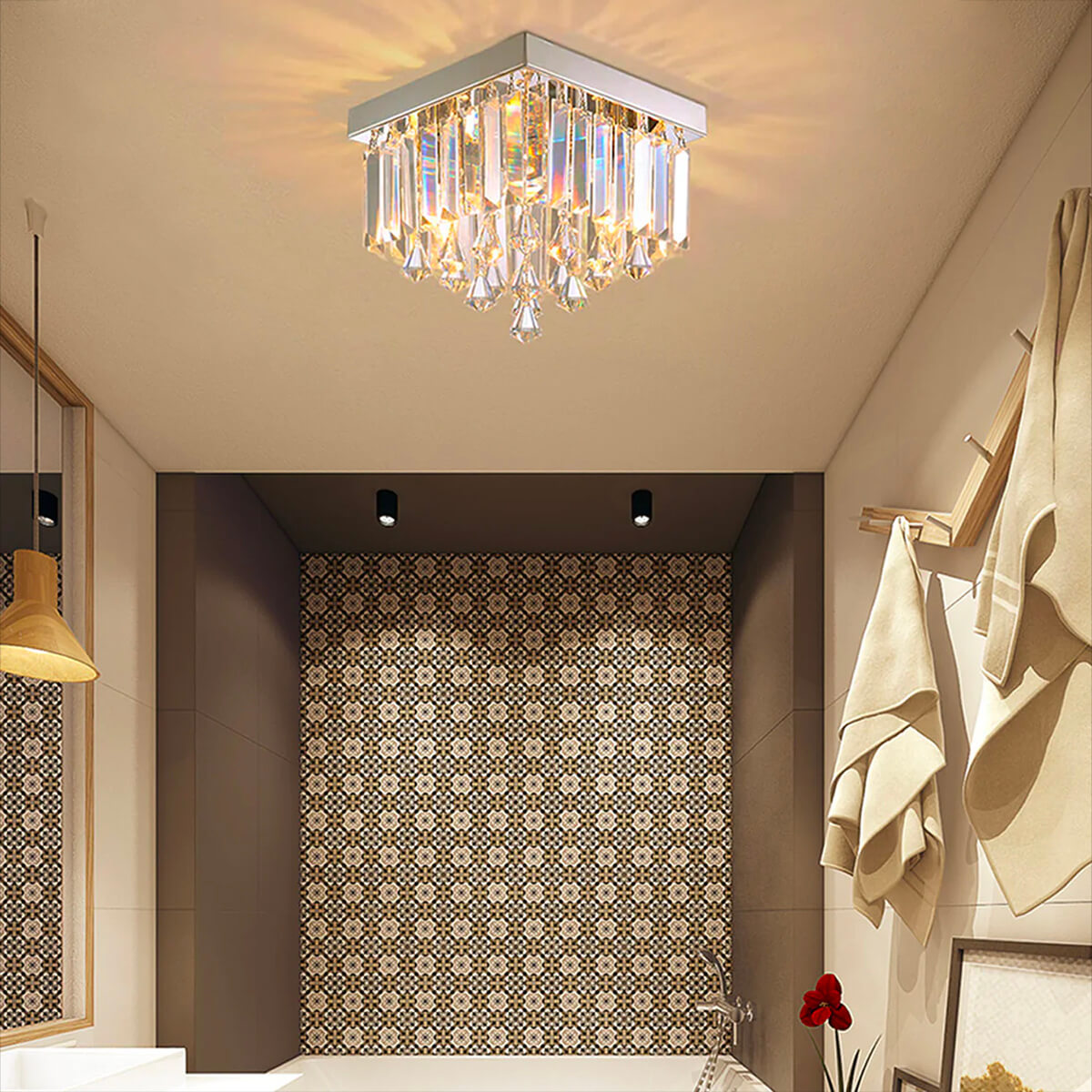 Sparkling Flush-Mount Light Fixture Chrome Finish 2-Bulb Candelabra Base for Dining Room Entryway Kitchen Bedroom Hallway