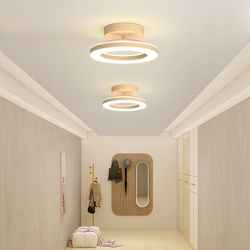 Flush Mount LED Disc Ceiling Light – Wood Finish Round Fixture for Bedroom, Hallway & Dining Room – 8-12 Inch Compact Low Profile Design