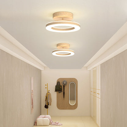 Flush Mount LED Disc Ceiling Light – Wood Finish Round Fixture for Bedroom, Hallway & Dining Room – 8-12 Inch Compact Low Profile Design
