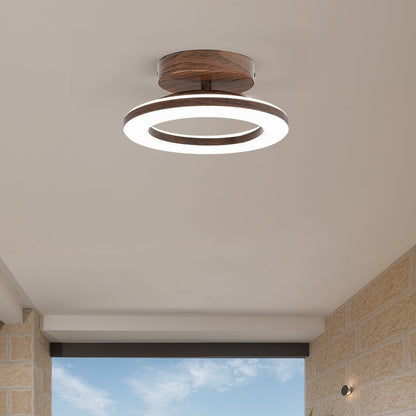 Flush Mount LED Disc Ceiling Light – Wood Finish Round Fixture for Bedroom, Hallway & Dining Room – 8-12 Inch Compact Low Profile Design